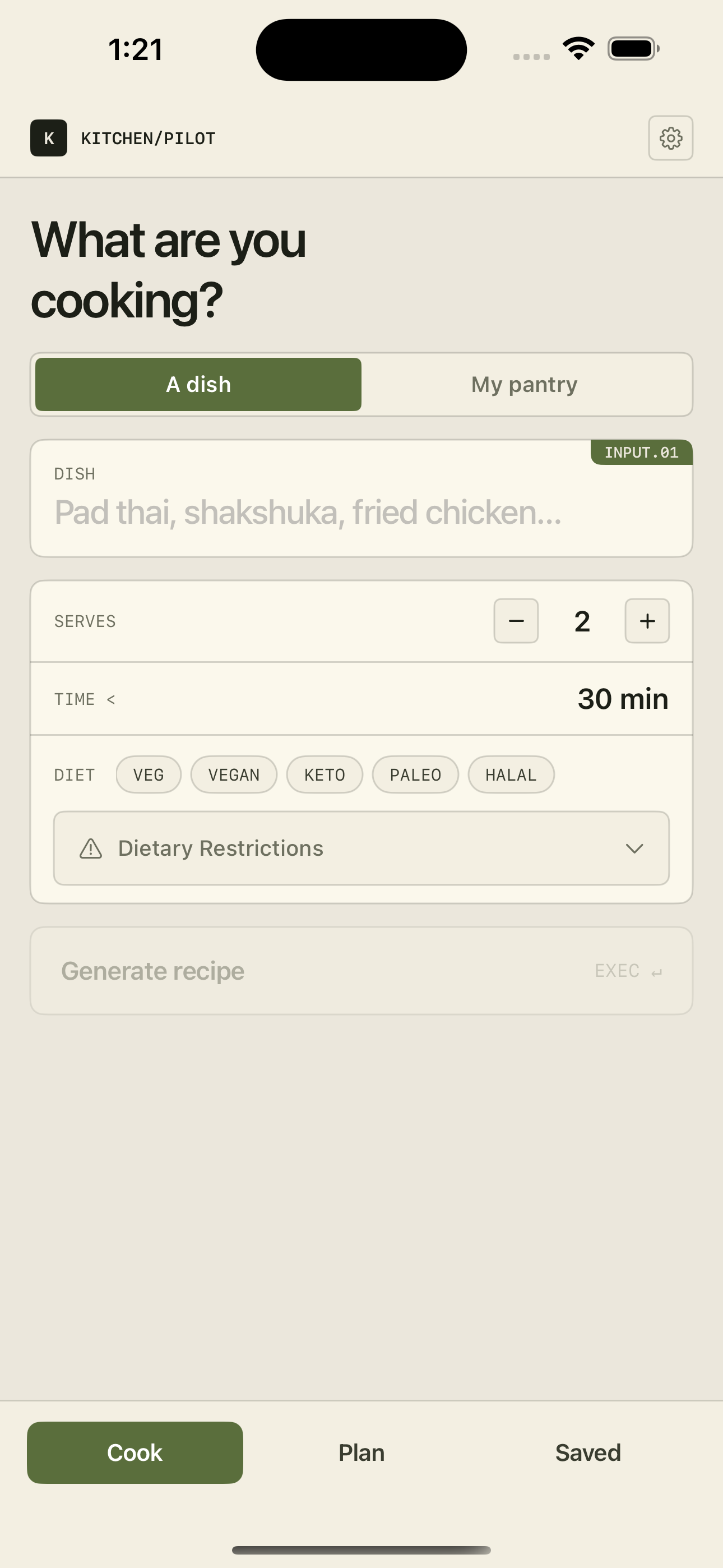 Recipe Search screen